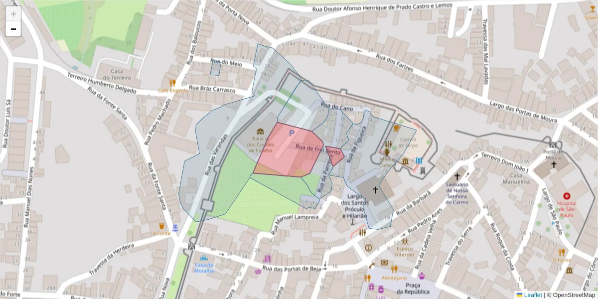 Mapa detalhado do código postal 7830-450 com limites, códigos postais vizinhos e agências dos correios