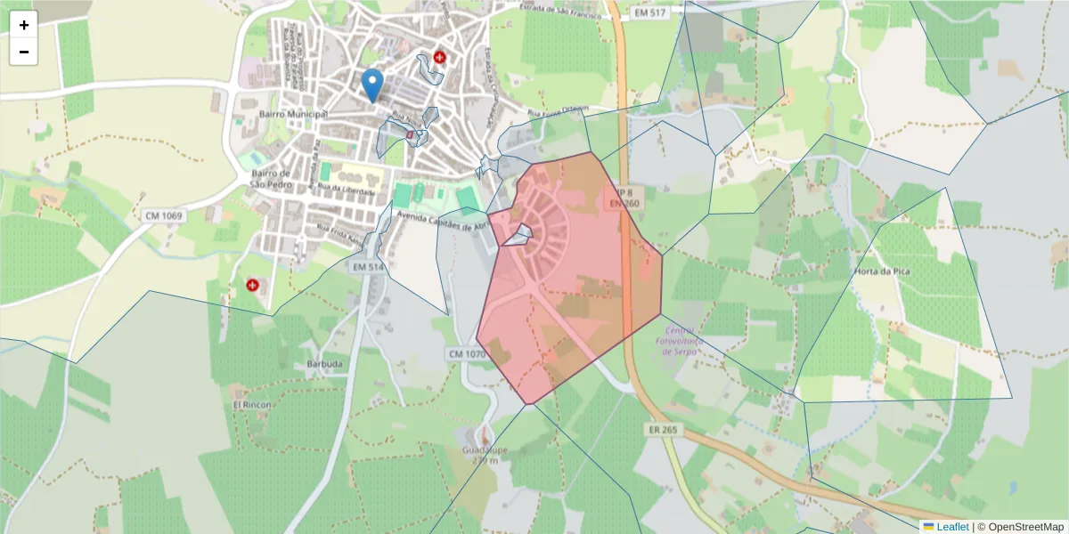 Mapa detalhado do código postal 7830-479 com limites, códigos postais vizinhos e agências dos correios