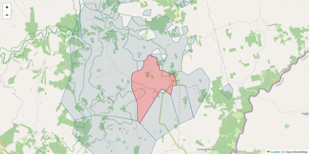 Mapa detalhado do código postal 7830-500 com limites, códigos postais vizinhos e agências dos correios
