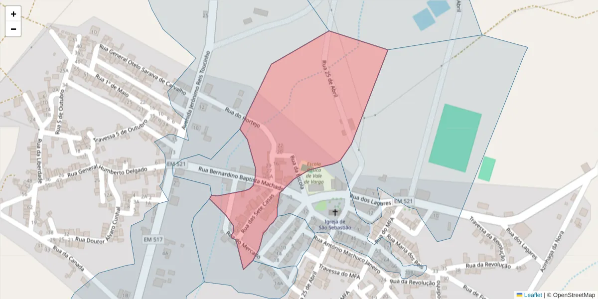 Mapa detalhado do código postal 7830-516 com limites, códigos postais vizinhos e agências dos correios