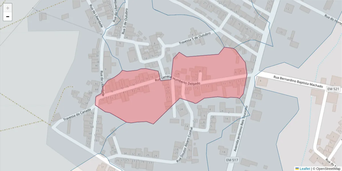 Mapa detalhado do código postal 7830-521 com limites, códigos postais vizinhos e agências dos correios