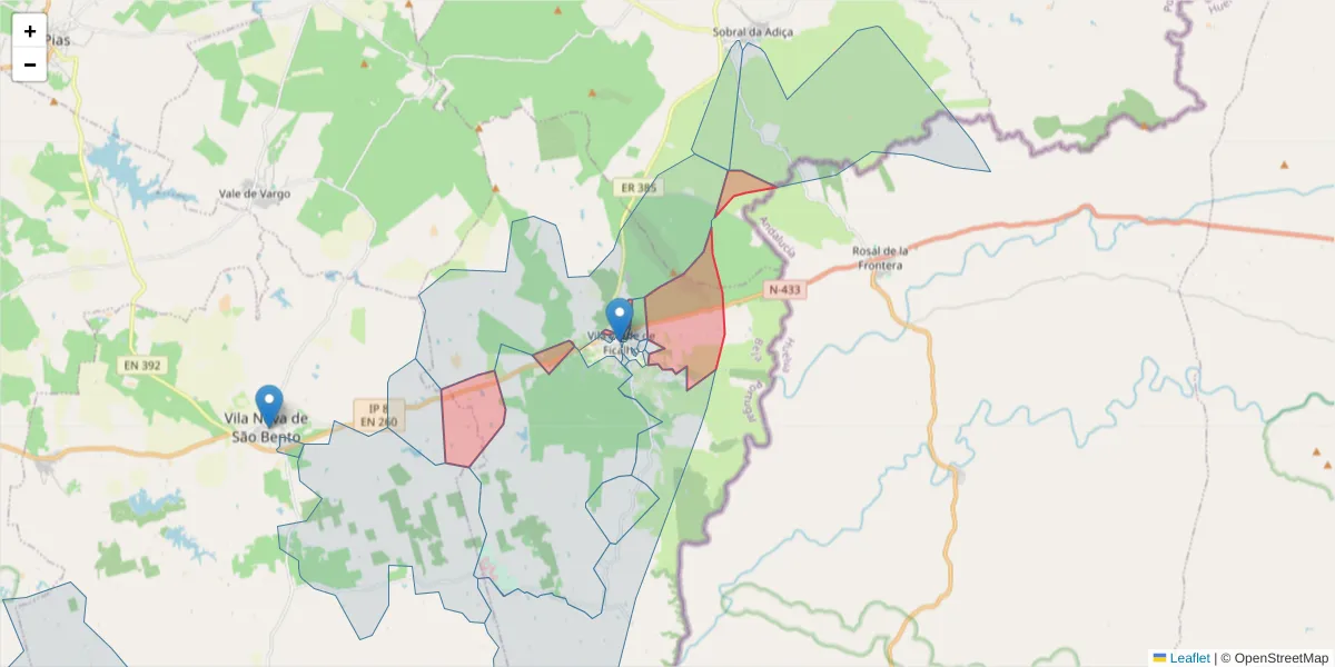 Mapa detalhado do código postal 7830-644 com limites, códigos postais vizinhos e agências dos correios