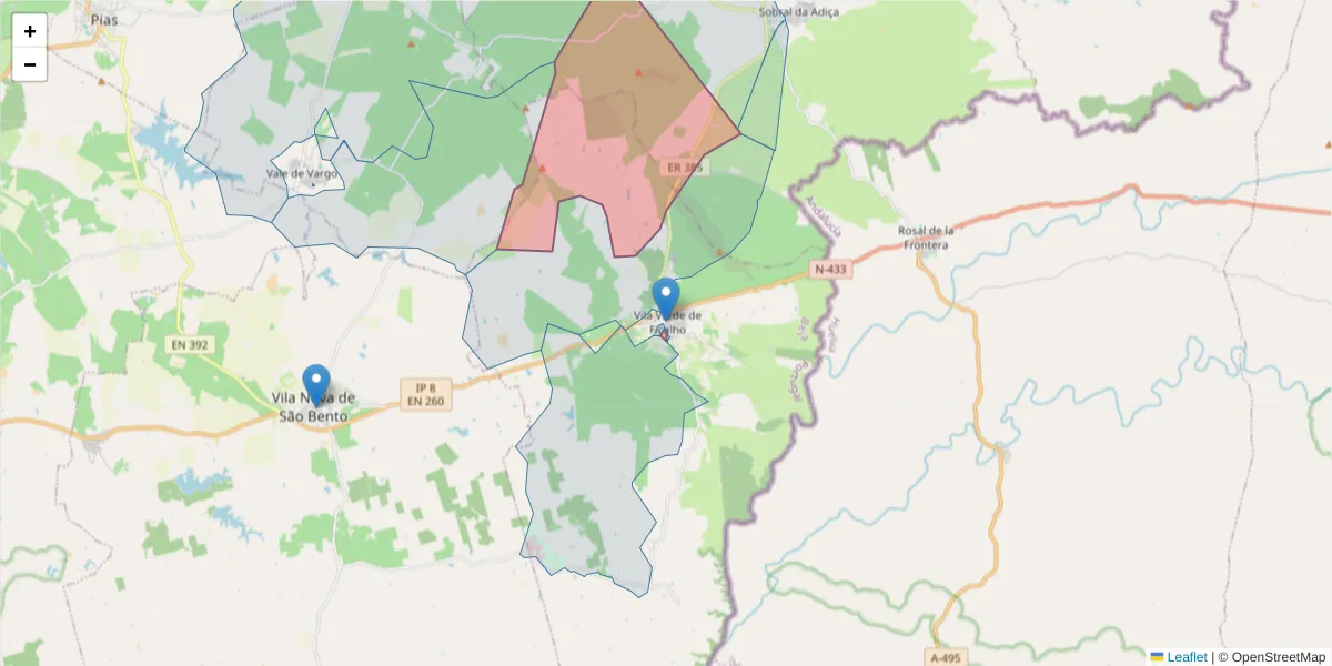 Mapa detalhado do código postal 7830-647 com limites, códigos postais vizinhos e agências dos correios