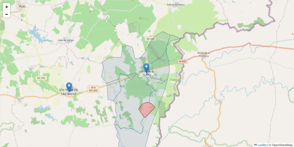 Mapa detalhado do código postal 7830-657 com limites, códigos postais vizinhos e agências dos correios