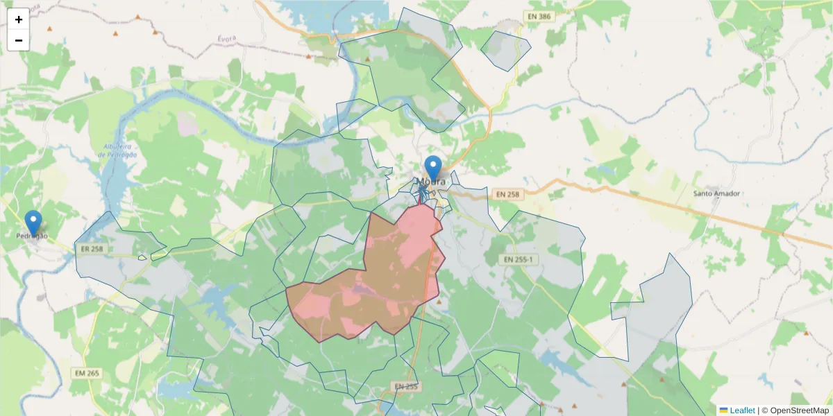 Mapa detalhado do código postal 7860-002 com limites, códigos postais vizinhos e agências dos correios