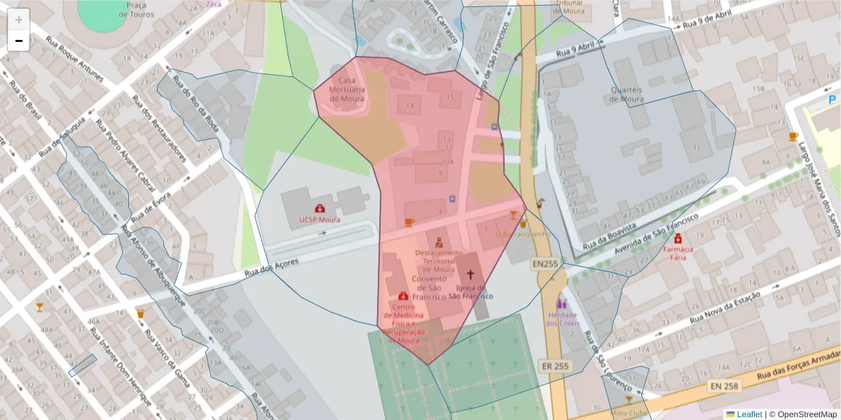Mapa detalhado do código postal 7860-007 com limites, códigos postais vizinhos e agências dos correios
