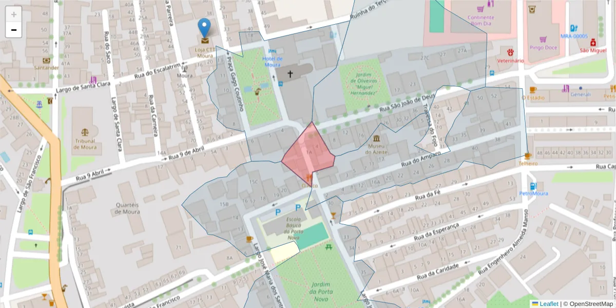 Mapa detalhado do código postal 7860-027 com limites, códigos postais vizinhos e agências dos correios