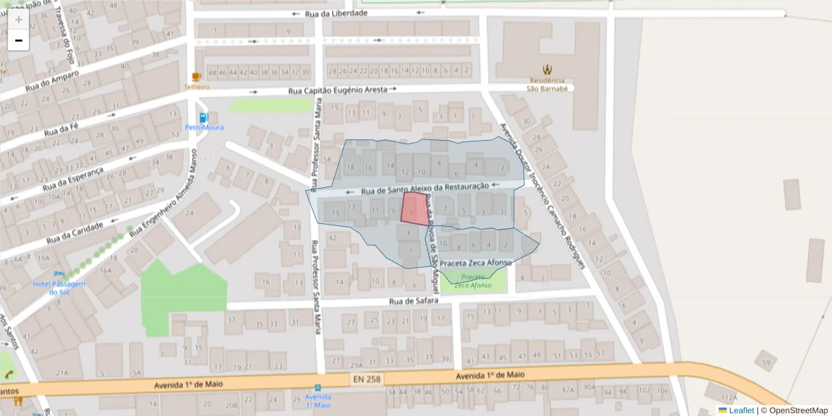 Mapa detalhado do código postal 7860-028 com limites, códigos postais vizinhos e agências dos correios