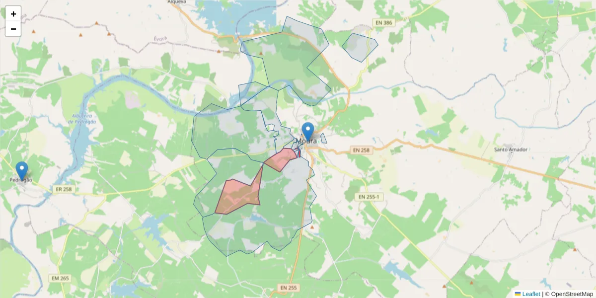 Mapa detalhado do código postal 7860-036 com limites, códigos postais vizinhos e agências dos correios