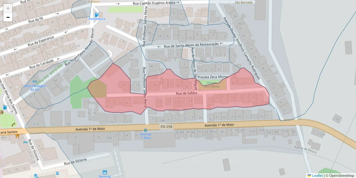 Mapa detalhado do código postal 7860-040 com limites, códigos postais vizinhos e agências dos correios