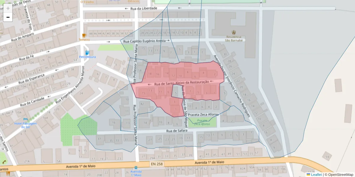 Mapa detalhado do código postal 7860-041 com limites, códigos postais vizinhos e agências dos correios