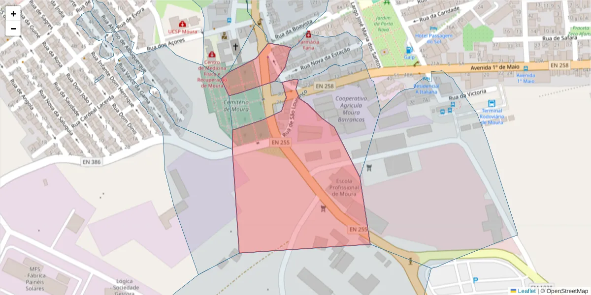 Mapa detalhado do código postal 7860-042 com limites, códigos postais vizinhos e agências dos correios