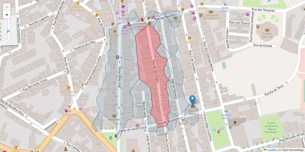 Mapa detalhado do código postal 7860-043 com limites, códigos postais vizinhos e agências dos correios