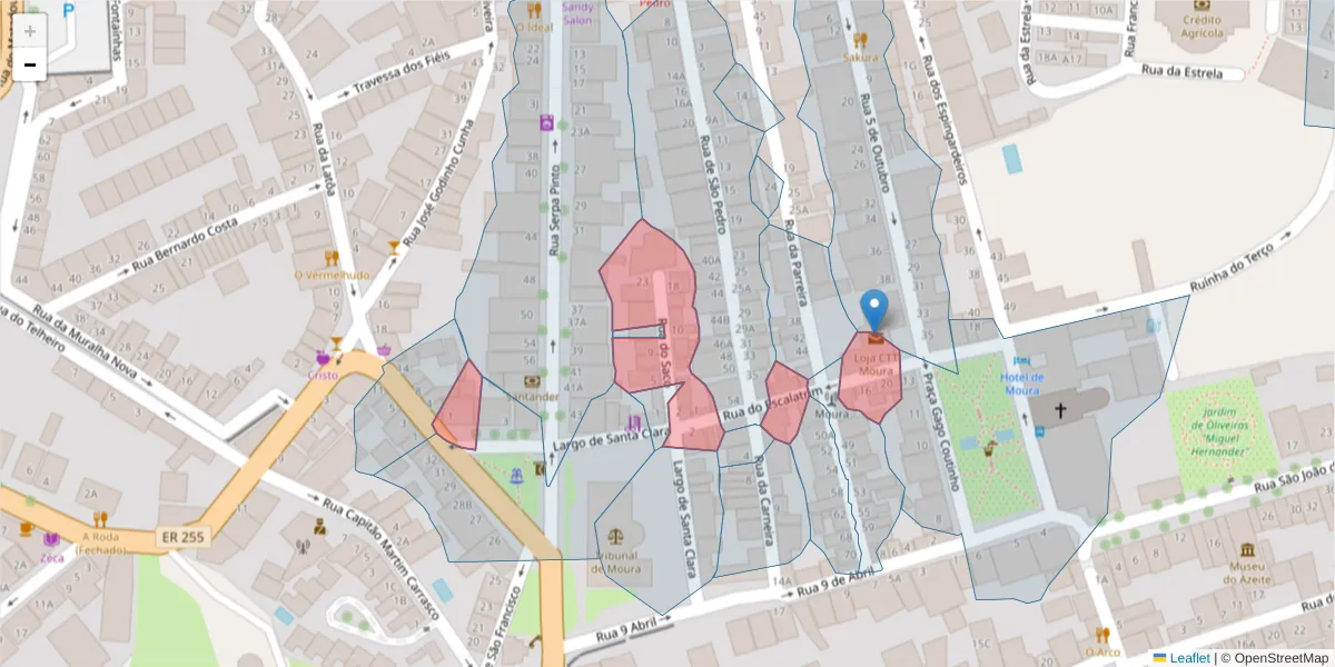 Mapa detalhado do código postal 7860-045 com limites, códigos postais vizinhos e agências dos correios