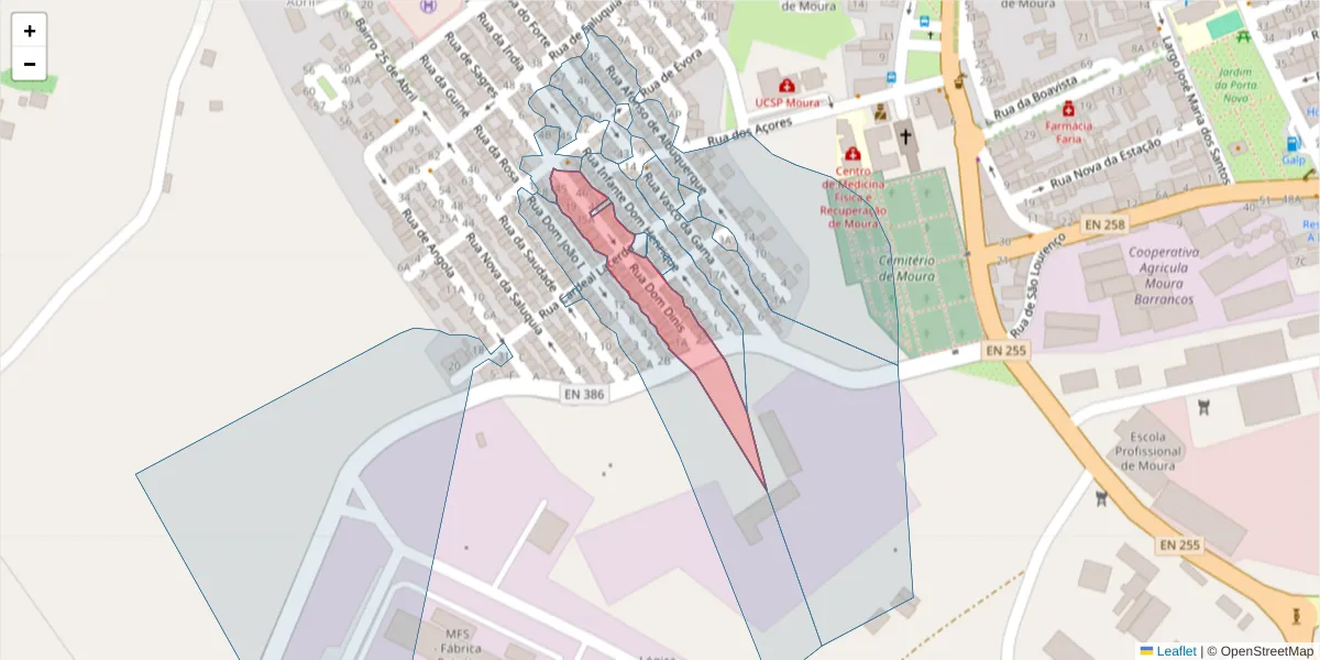 Mapa detalhado do código postal 7860-050 com limites, códigos postais vizinhos e agências dos correios