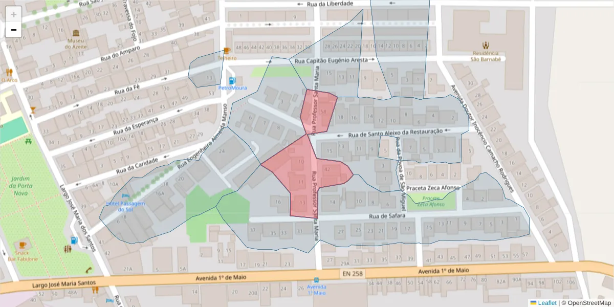 Mapa detalhado do código postal 7860-065 com limites, códigos postais vizinhos e agências dos correios