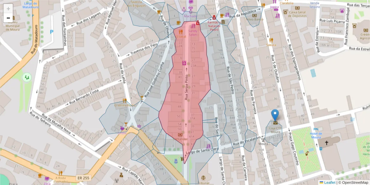 Mapa detalhado do código postal 7860-069 com limites, códigos postais vizinhos e agências dos correios