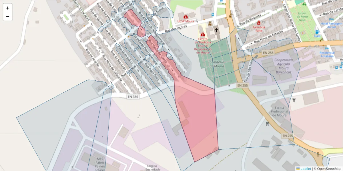 Mapa detalhado do código postal 7860-070 com limites, códigos postais vizinhos e agências dos correios