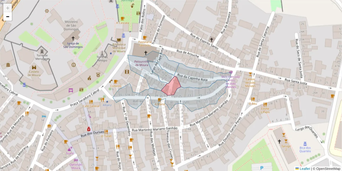 Mapa detalhado do código postal 7860-071 com limites, códigos postais vizinhos e agências dos correios