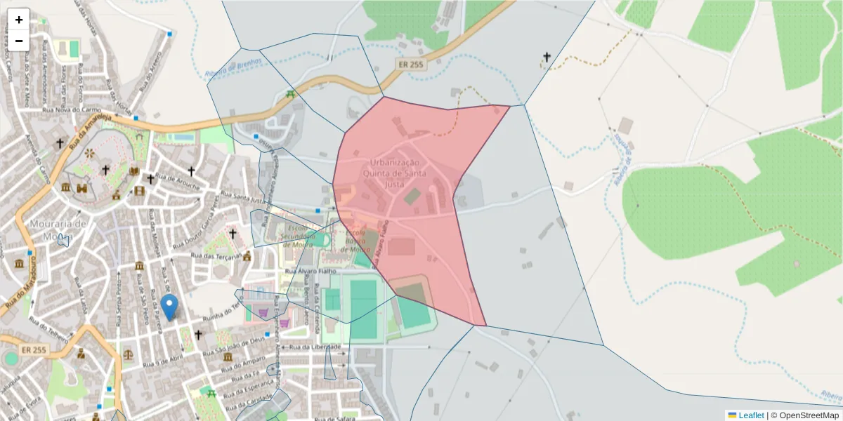Mapa detalhado do código postal 7860-108 com limites, códigos postais vizinhos e agências dos correios