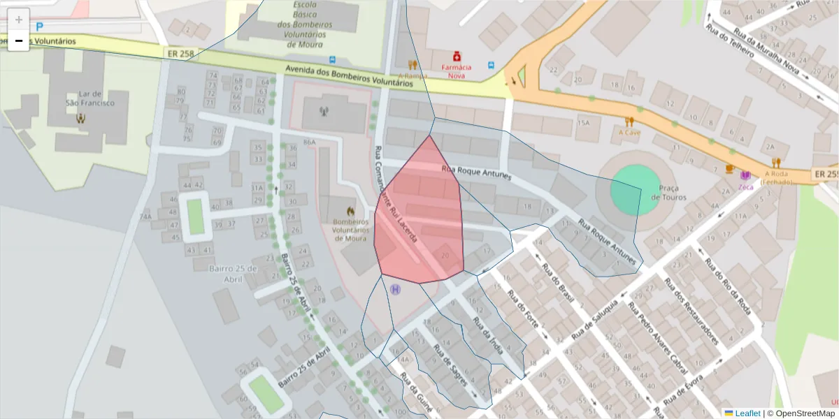Mapa detalhado do código postal 7860-126 com limites, códigos postais vizinhos e agências dos correios