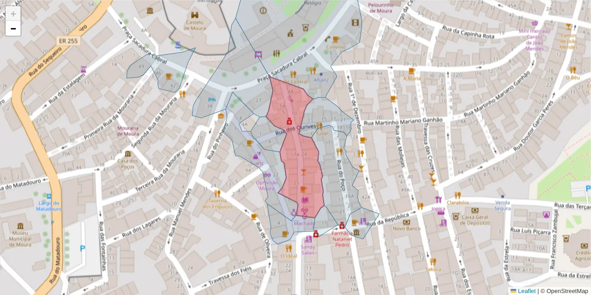 Mapa detalhado do código postal 7860-127 com limites, códigos postais vizinhos e agências dos correios