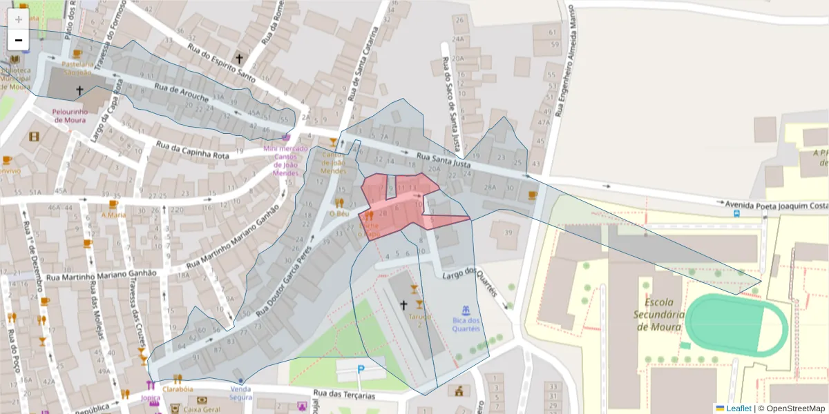 Mapa detalhado do código postal 7860-129 com limites, códigos postais vizinhos e agências dos correios