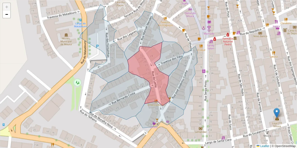 Mapa detalhado do código postal 7860-136 com limites, códigos postais vizinhos e agências dos correios