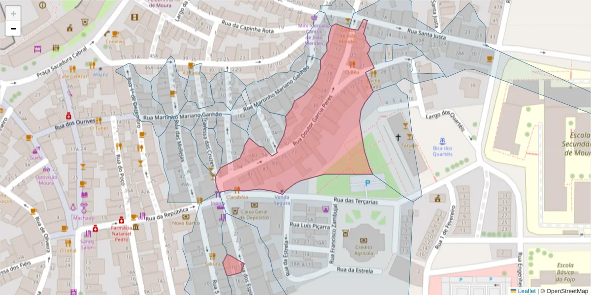 Mapa detalhado do código postal 7860-176 com limites, códigos postais vizinhos e agências dos correios
