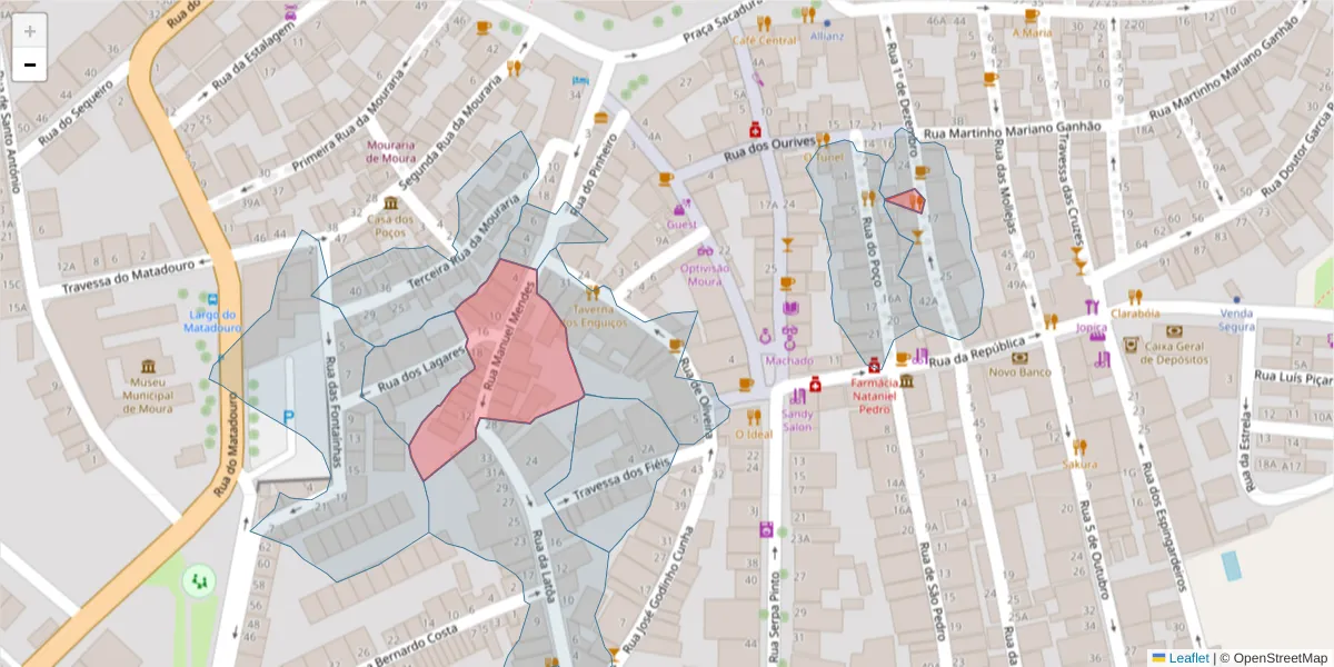 Mapa detalhado do código postal 7860-179 com limites, códigos postais vizinhos e agências dos correios