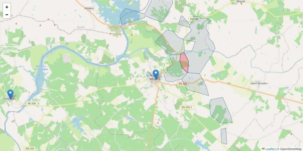 Mapa detalhado do código postal 7860-190 com limites, códigos postais vizinhos e agências dos correios