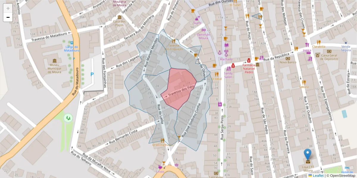 Mapa detalhado do código postal 7860-193 com limites, códigos postais vizinhos e agências dos correios