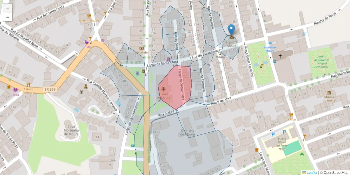 Mapa detalhado do código postal 7860-201 com limites, códigos postais vizinhos e agências dos correios