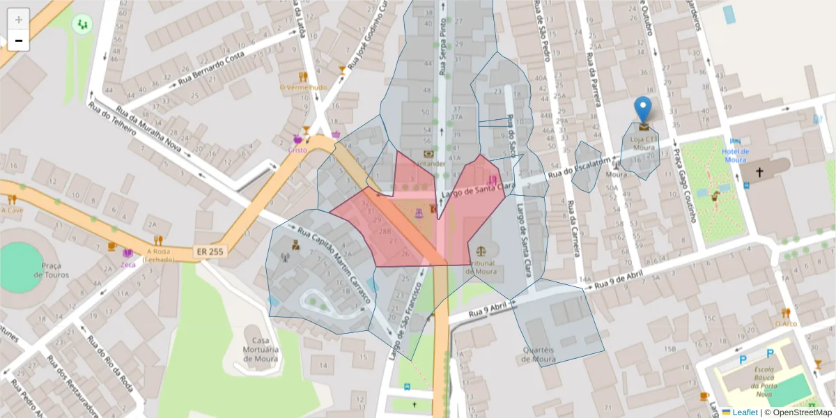Mapa detalhado do código postal 7860-203 com limites, códigos postais vizinhos e agências dos correios