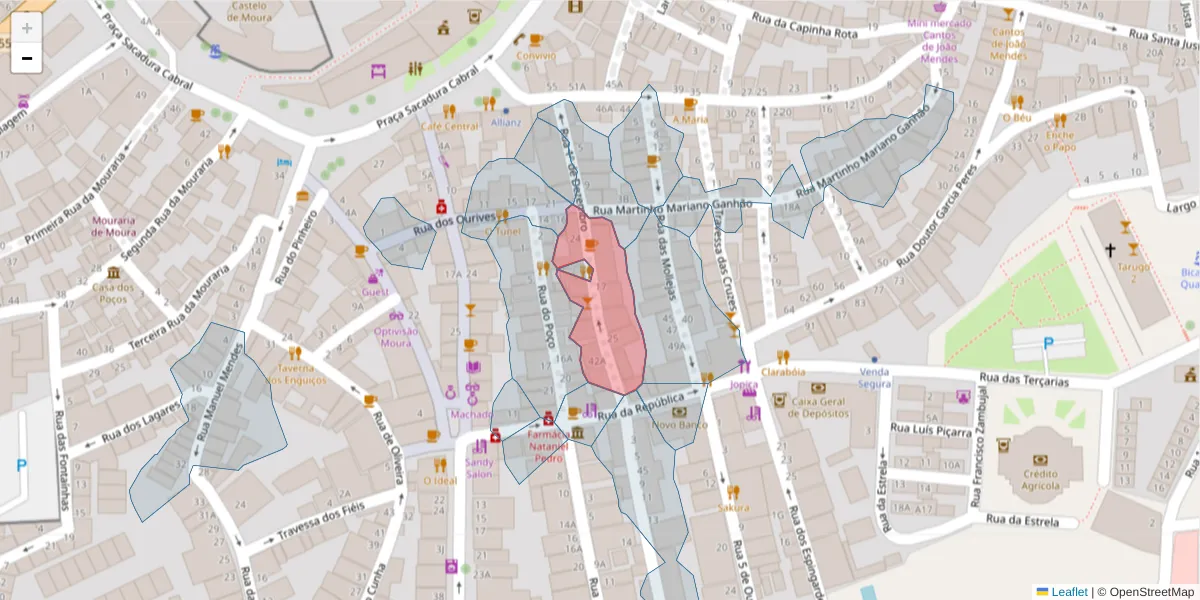 Mapa detalhado do código postal 7860-213 com limites, códigos postais vizinhos e agências dos correios
