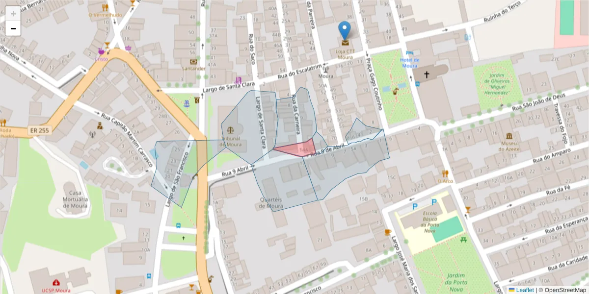 Mapa detalhado do código postal 7860-218 com limites, códigos postais vizinhos e agências dos correios