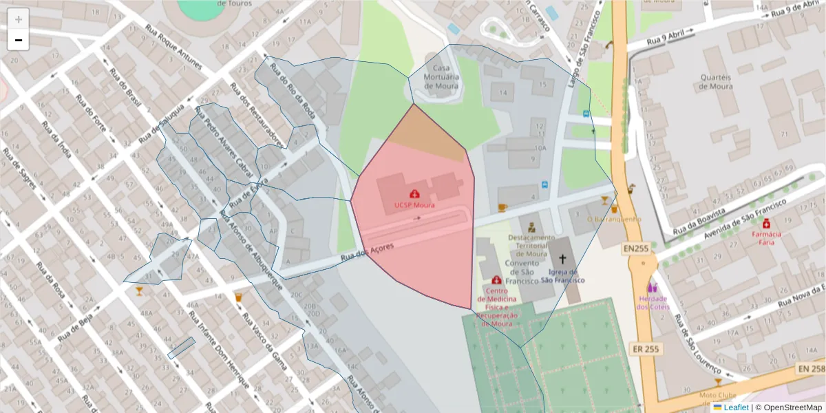 Mapa detalhado do código postal 7860-222 com limites, códigos postais vizinhos e agências dos correios