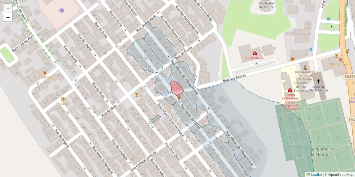 Mapa detalhado do código postal 7860-223 com limites, códigos postais vizinhos e agências dos correios