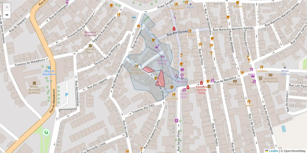 Mapa detalhado do código postal 7860-232 com limites, códigos postais vizinhos e agências dos correios
