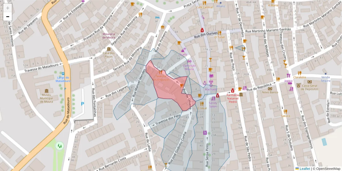 Mapa detalhado do código postal 7860-233 com limites, códigos postais vizinhos e agências dos correios