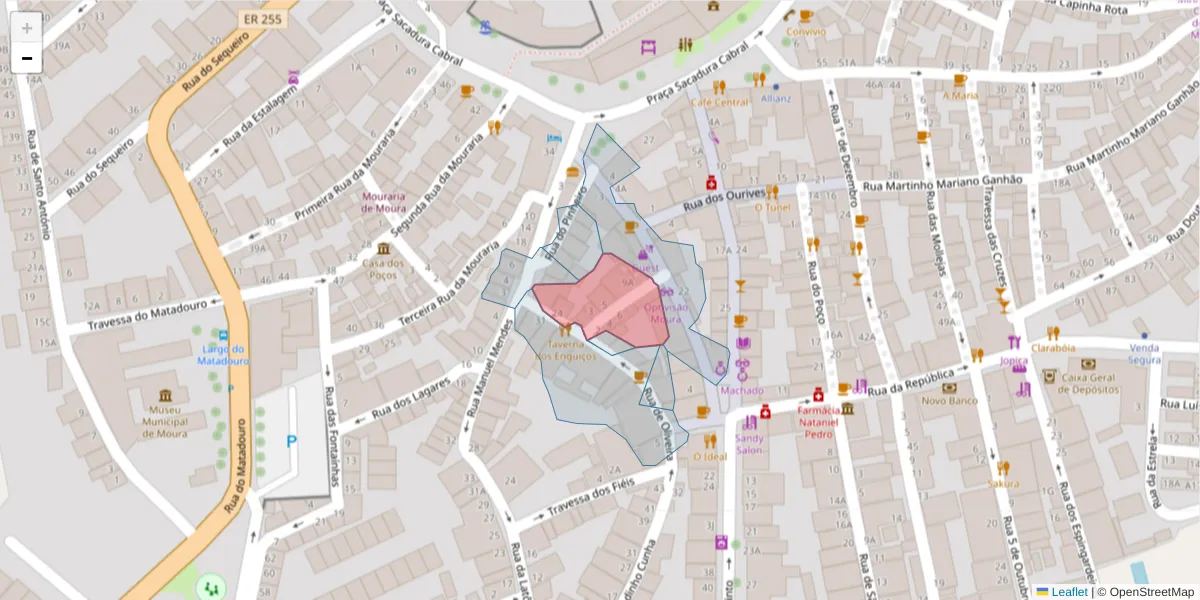 Mapa detalhado do código postal 7860-234 com limites, códigos postais vizinhos e agências dos correios