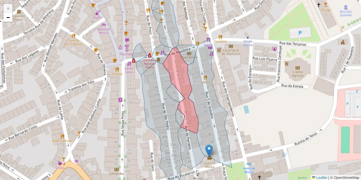 Mapa detalhado do código postal 7860-237 com limites, códigos postais vizinhos e agências dos correios