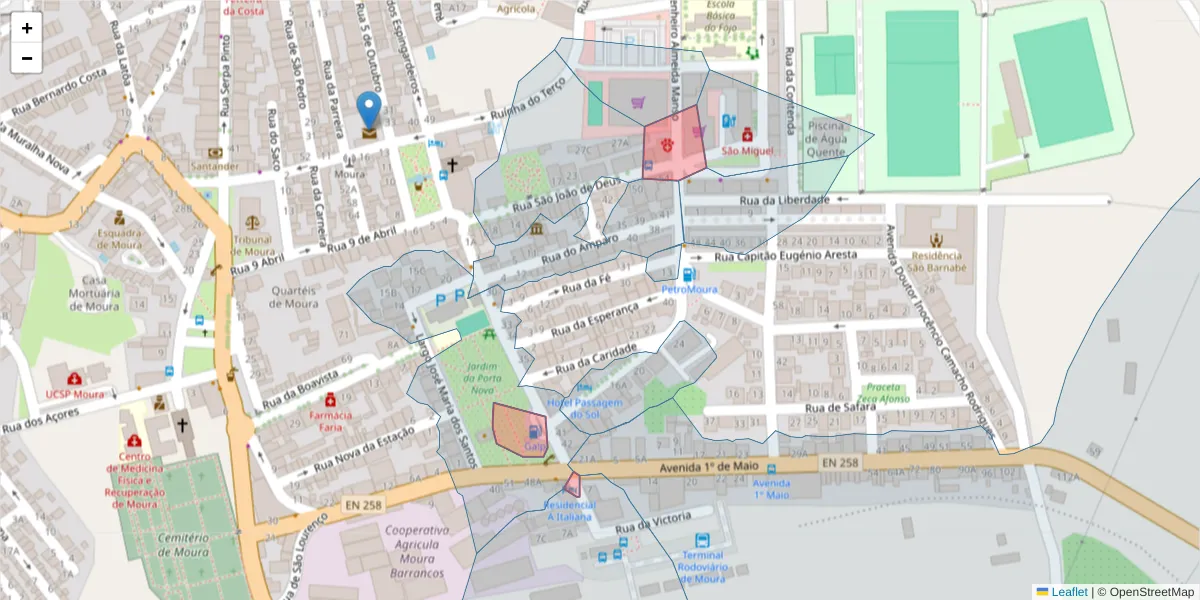 Mapa detalhado do código postal 7860 com limites, códigos postais vizinhos e agências dos correios