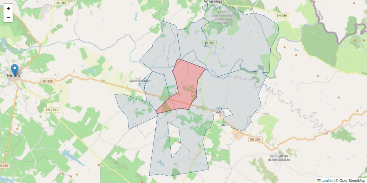 Mapa detalhado do código postal 7875-012 com limites, códigos postais vizinhos e agências dos correios