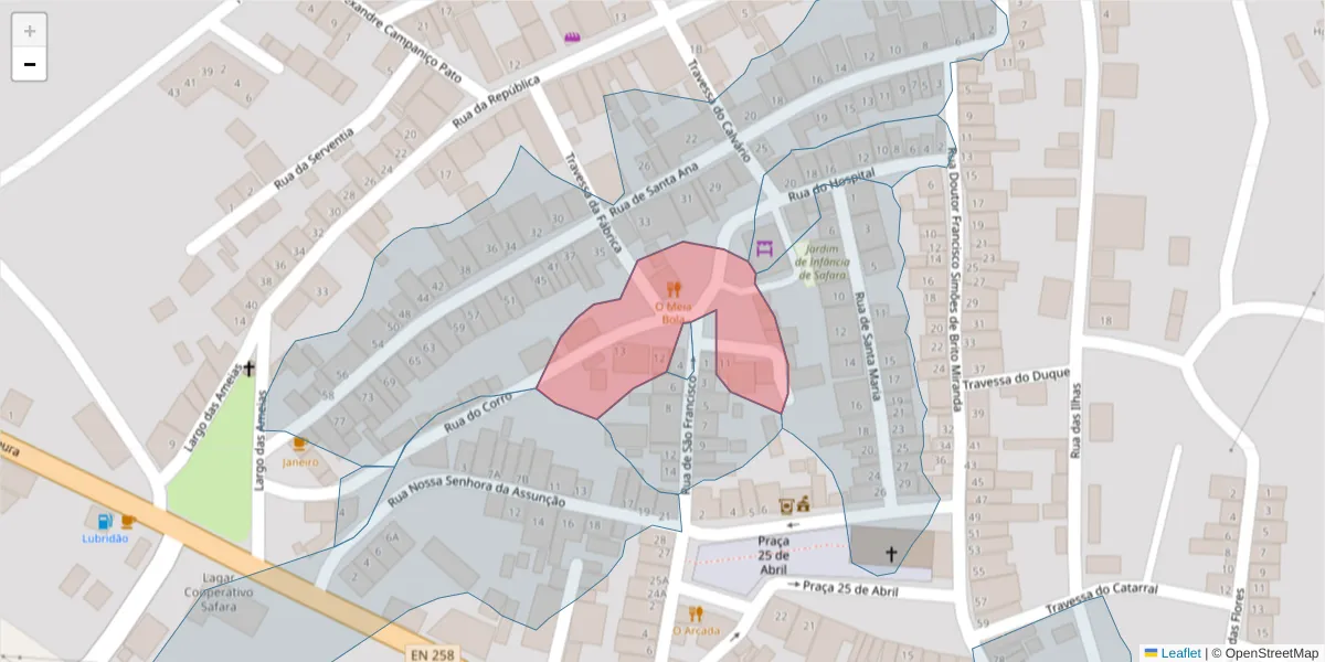 Mapa detalhado do código postal 7875-052 com limites, códigos postais vizinhos e agências dos correios