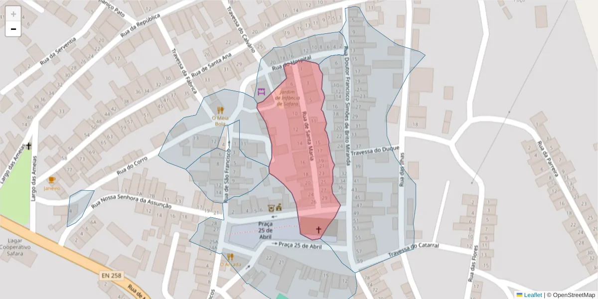 Mapa detalhado do código postal 7875-067 com limites, códigos postais vizinhos e agências dos correios