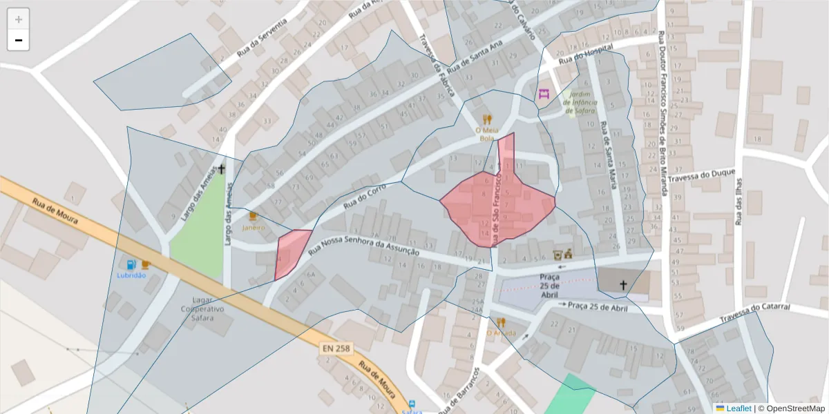 Mapa detalhado do código postal 7875-068 com limites, códigos postais vizinhos e agências dos correios