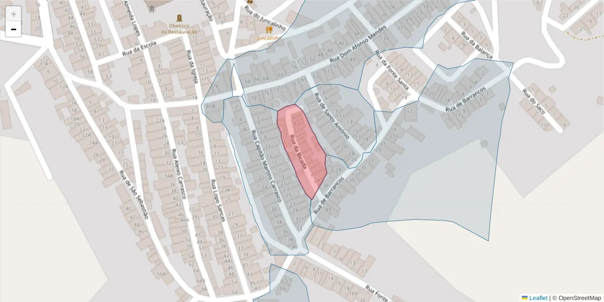 Mapa detalhado do código postal 7875-154 com limites, códigos postais vizinhos e agências dos correios