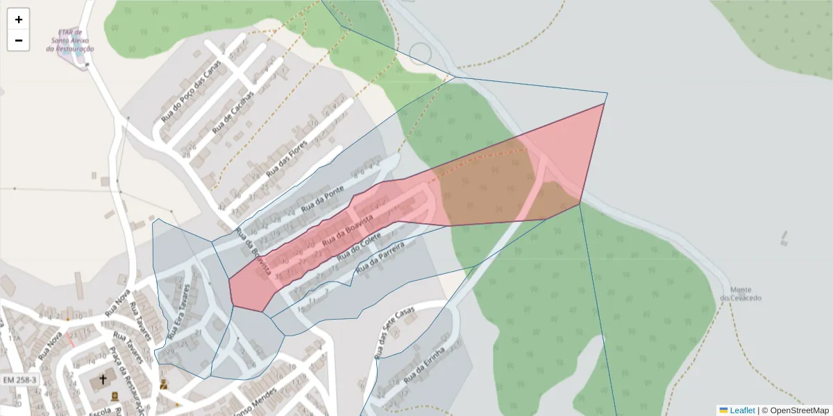 Mapa detalhado do código postal 7875-155 com limites, códigos postais vizinhos e agências dos correios