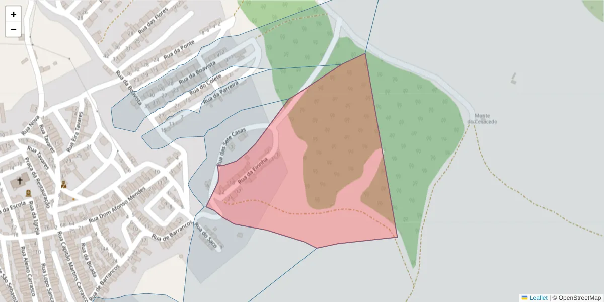 Mapa detalhado do código postal 7875-158 com limites, códigos postais vizinhos e agências dos correios